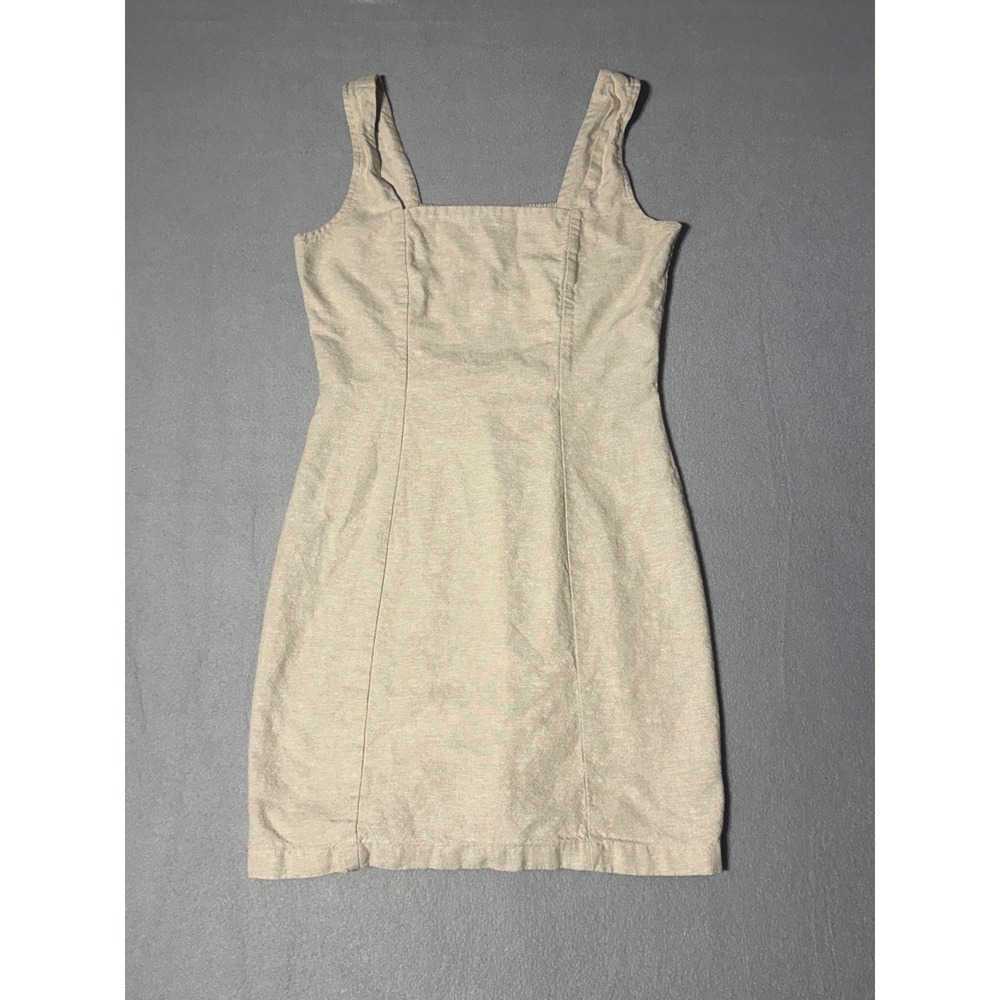 Old Navy Oatmeal Beige Smocked Back Mini Dress Square Neck Sleeveless Small Tall